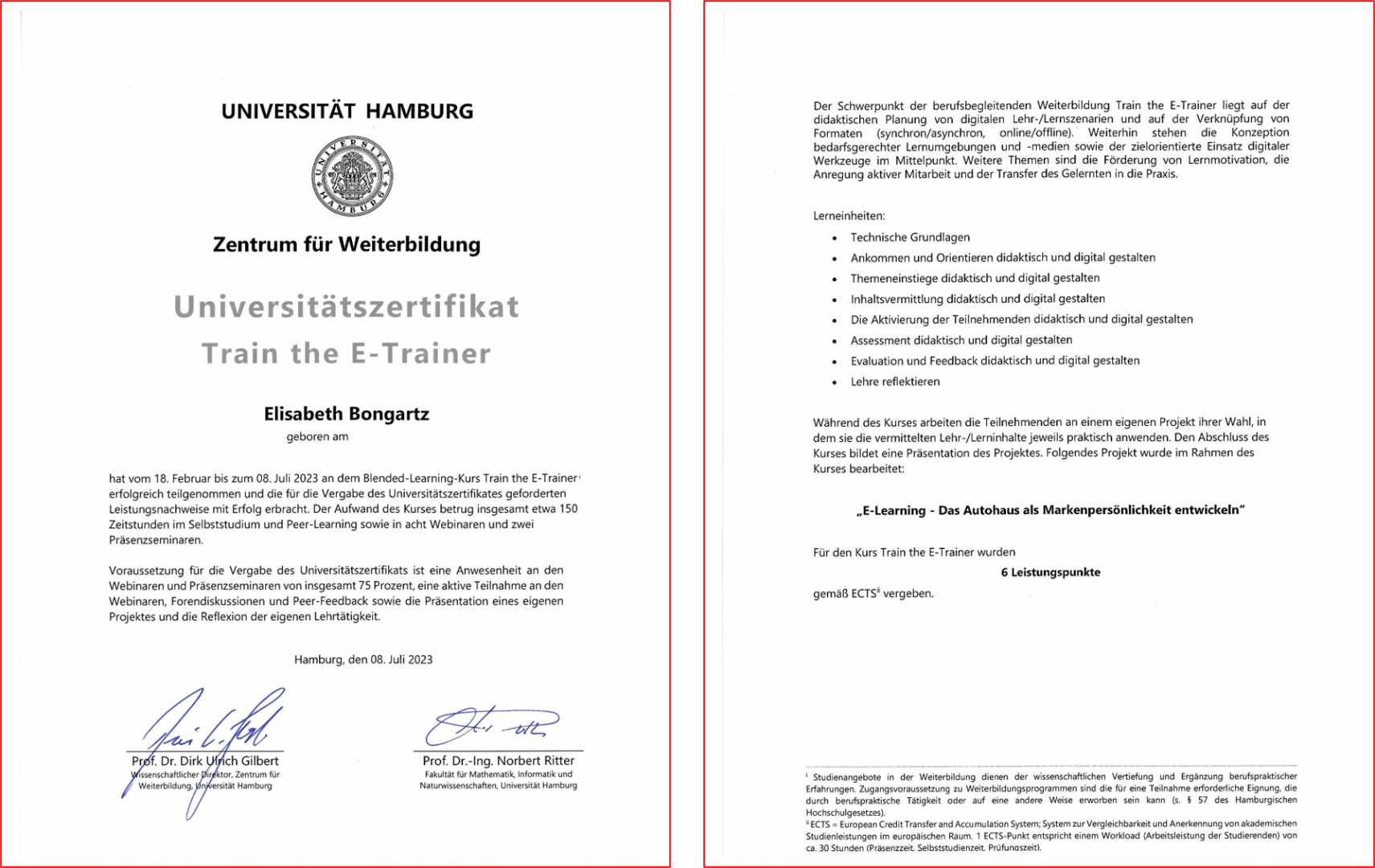 Zertifikat der Trainer Ausbildung, Universität Hamburg